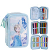 Plumier triple Frozen Disney azul con Elsa y material escolar