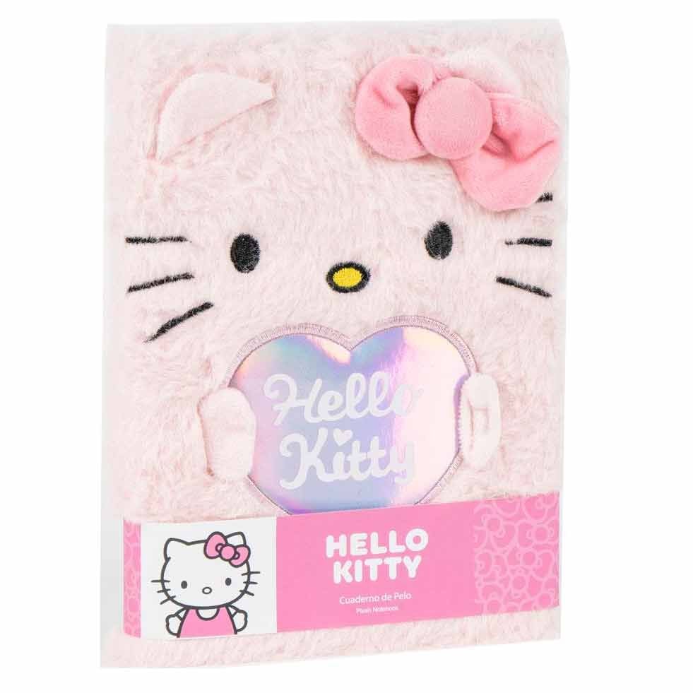 Cuaderno de peluche rosa de Hello Kitty con lazo