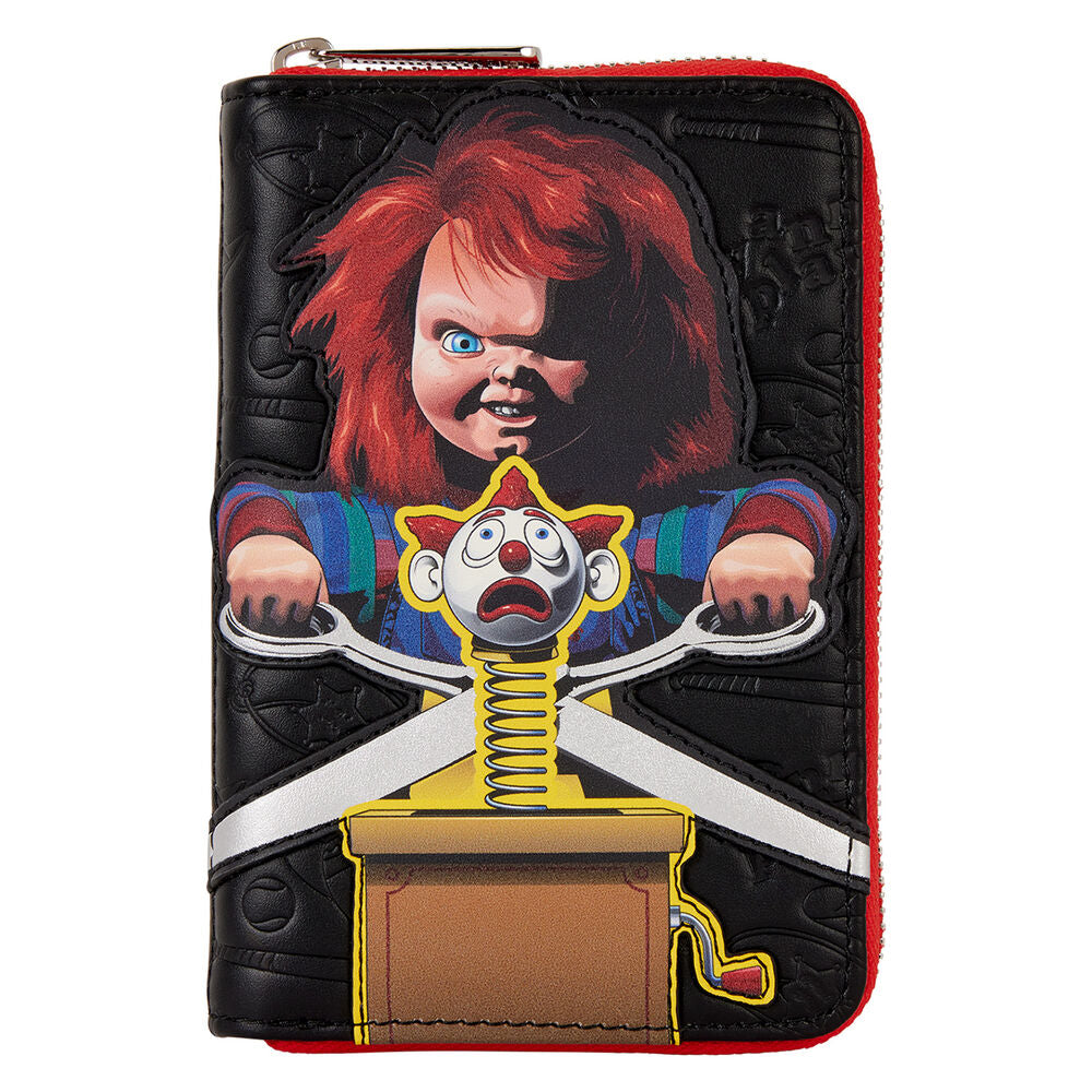 Cartera Chucky Loungefly negra con borde rojo y cierre de cremallera