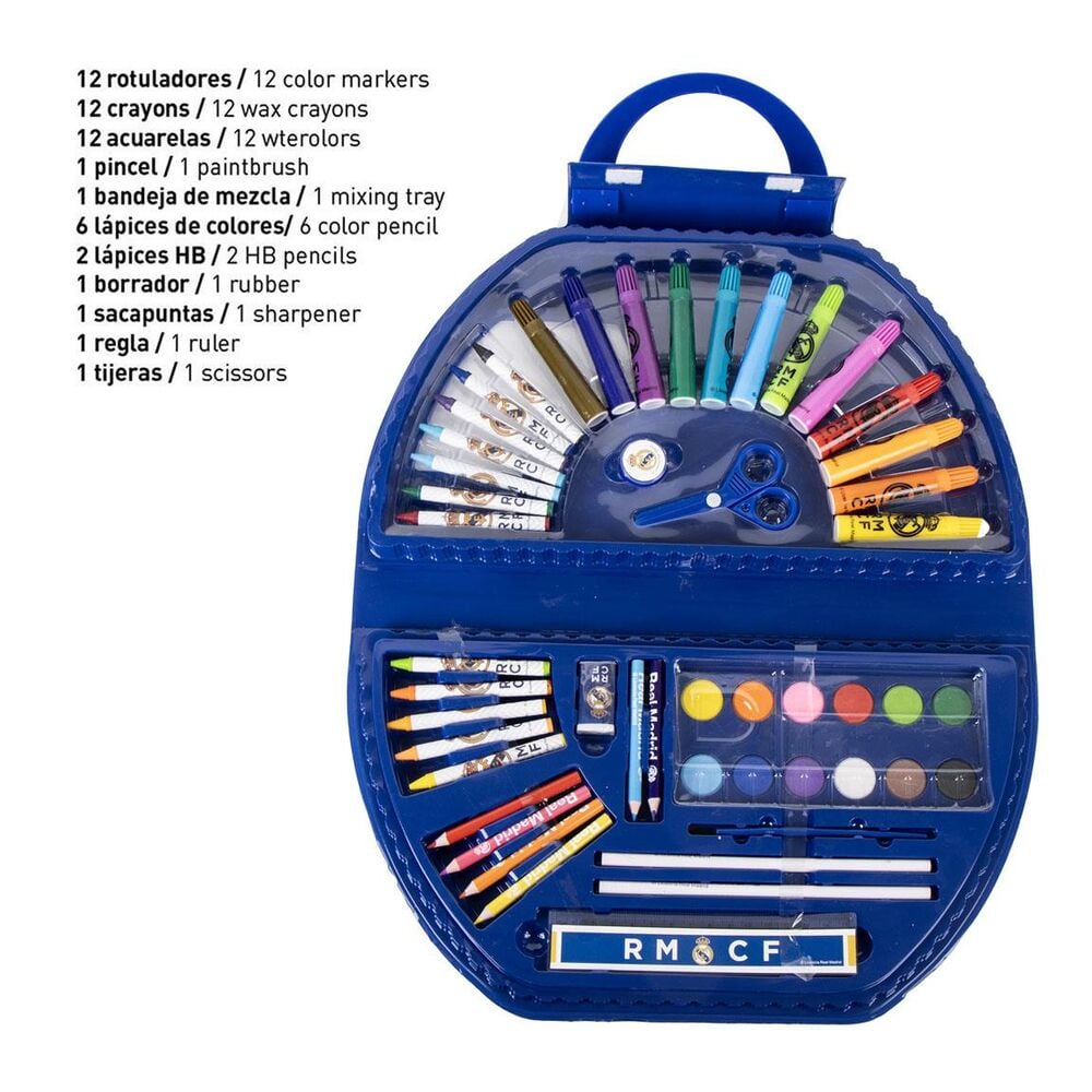 Set de papelería coloreable Real Madrid de 50 piezas en estuche azul - 3