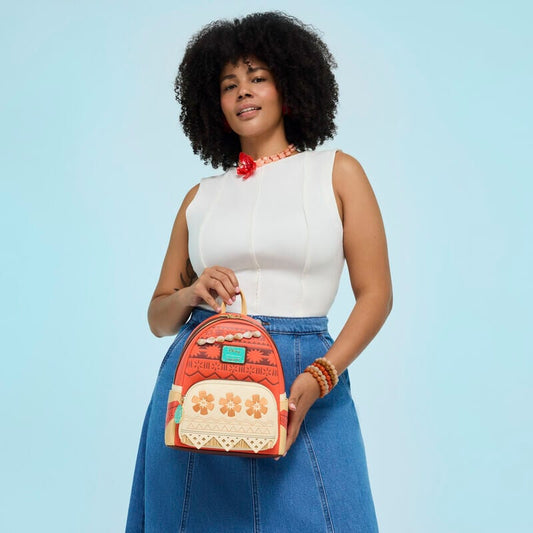 Mochila Vaiana Moana Disney Loungefly coral con conchas y bolsillo beige - 5