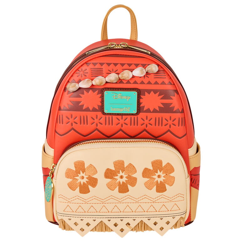 Mochila Vaiana Moana Disney Loungefly coral con conchas y bolsillo beige