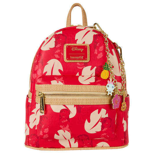 Mochila roja Disney Stitch Loungefly con cadena y charms
