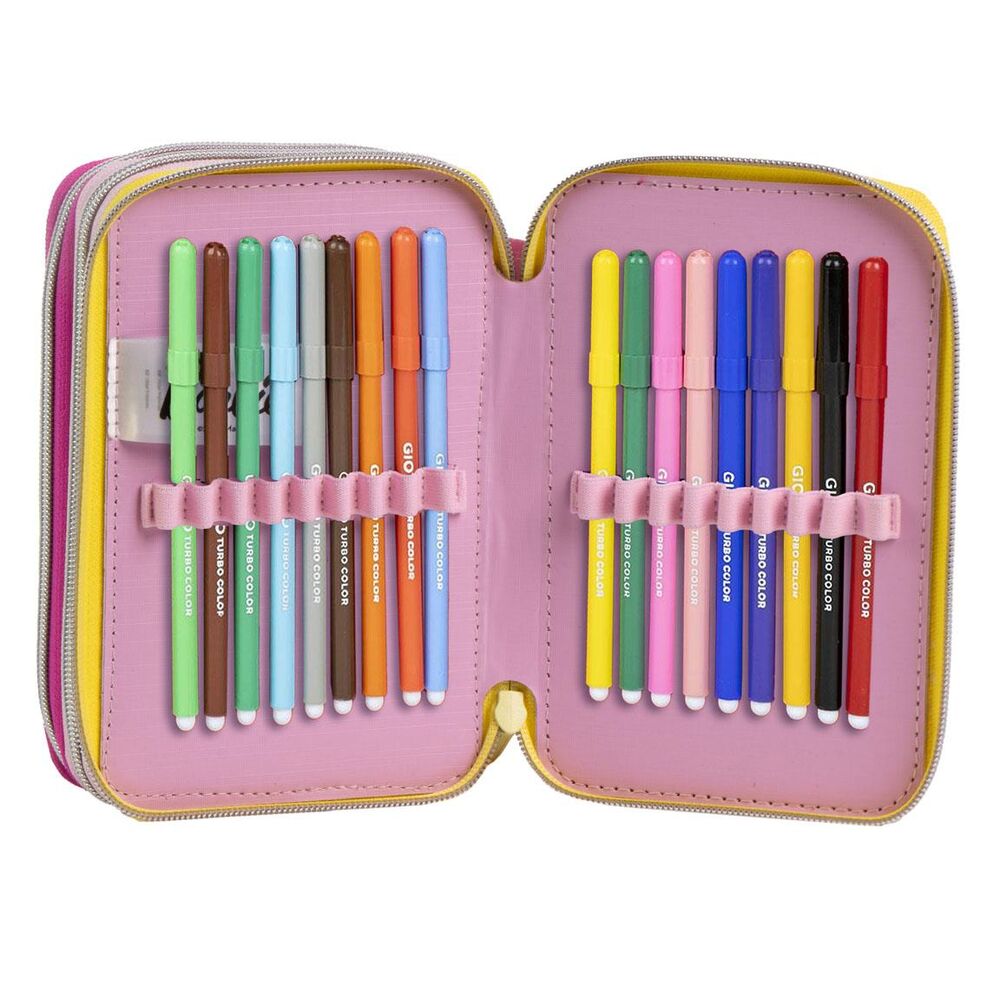 Plumier triple Barbie CERDÁ rosa con material escolar - 2