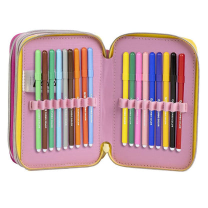 Plumier triple Barbie CERDÁ rosa con material escolar - 2