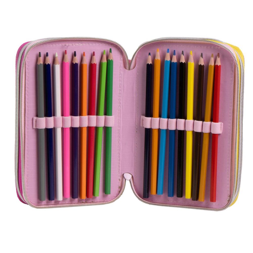 Plumier triple Barbie CERDÁ rosa con material escolar - 3