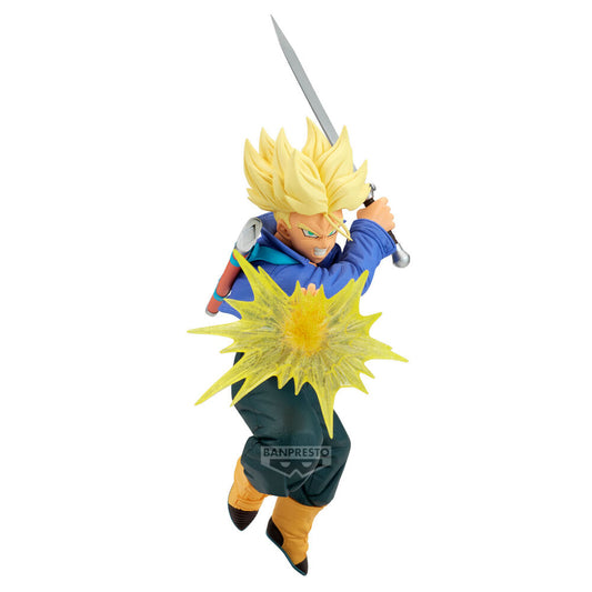 Figura de Trunks de Dragon Ball Z con espada y efecto de energía amarillo