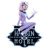 Figura Charlie Morningstar de Hazbin Hotel sentada sobre base con logotipo