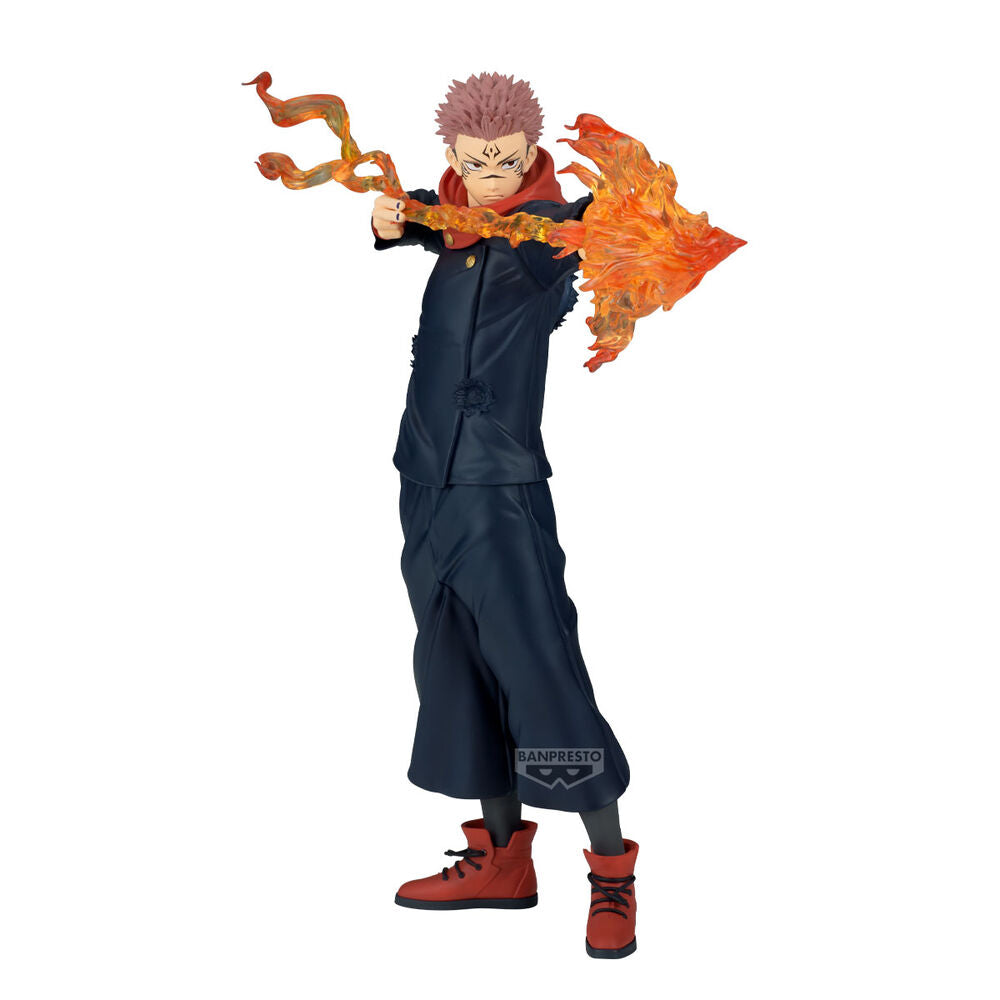 Figura de Sukuna de Jujutsu Kaisen con efecto naranja y rojo