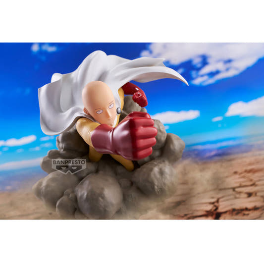 Figura de Saitama de One Punch Man con puño extendido sobre una base de rocas - 3