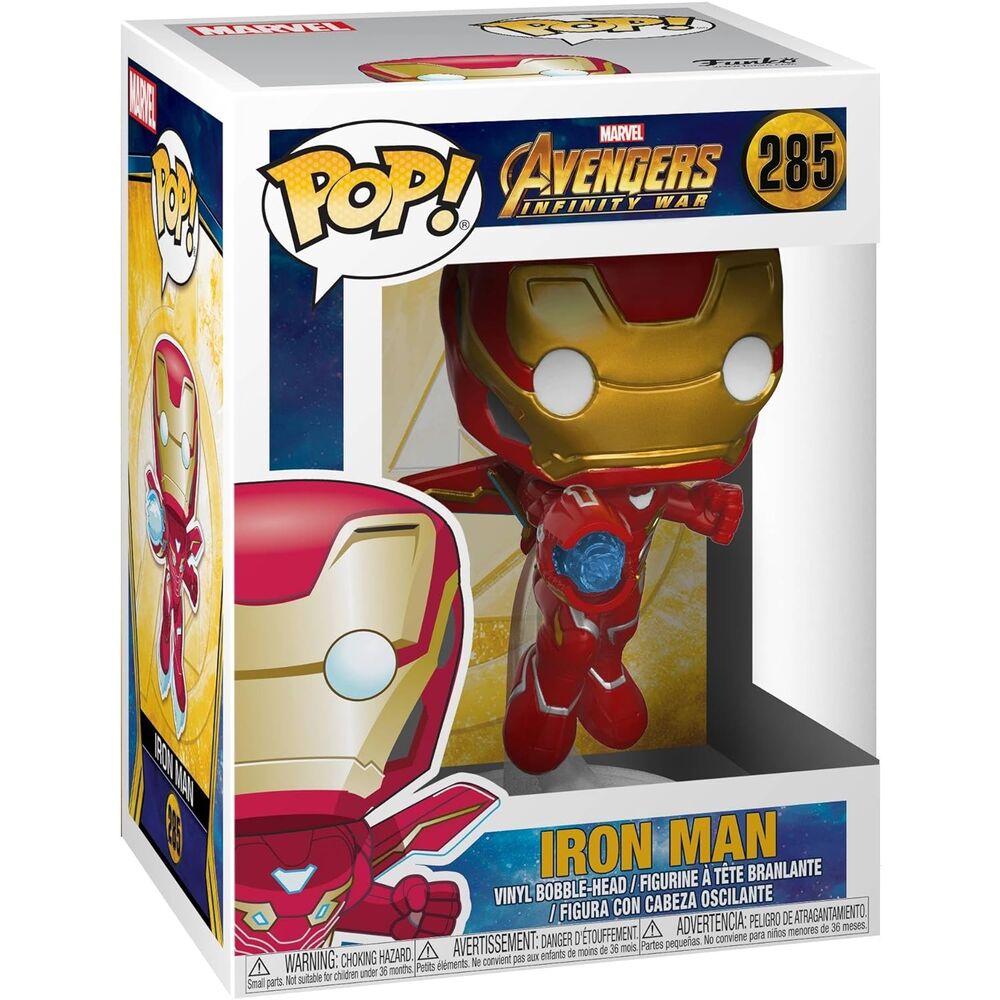 Figura Funko POP! de Iron Man con armadura roja y dorada sobre base transparente - 3
