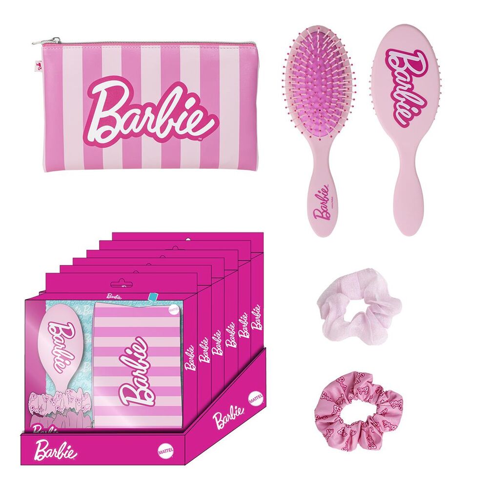 Set de belleza Barbie CERDÁ con neceser rosa, cepillo y coleteros - 4