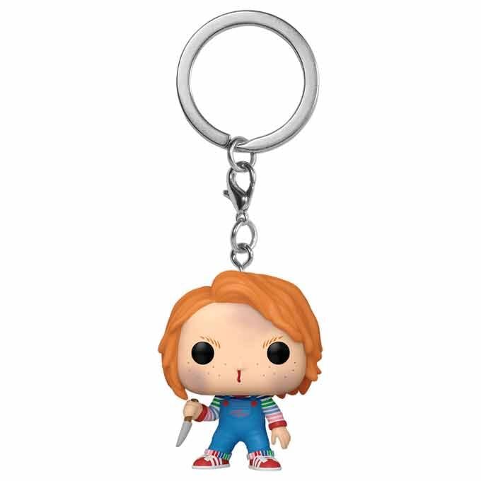 Llavero Funko Pocket POP de Chucky con peto azul y cuchillo