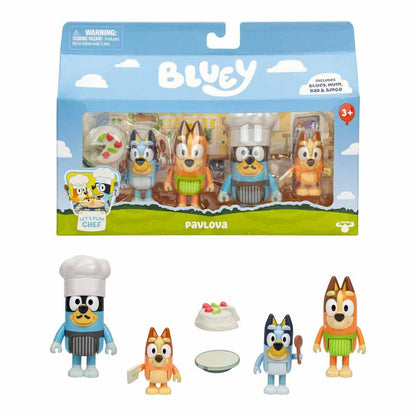 Pack de cuatro figuras Bluey Let's Play Chef con pavlova