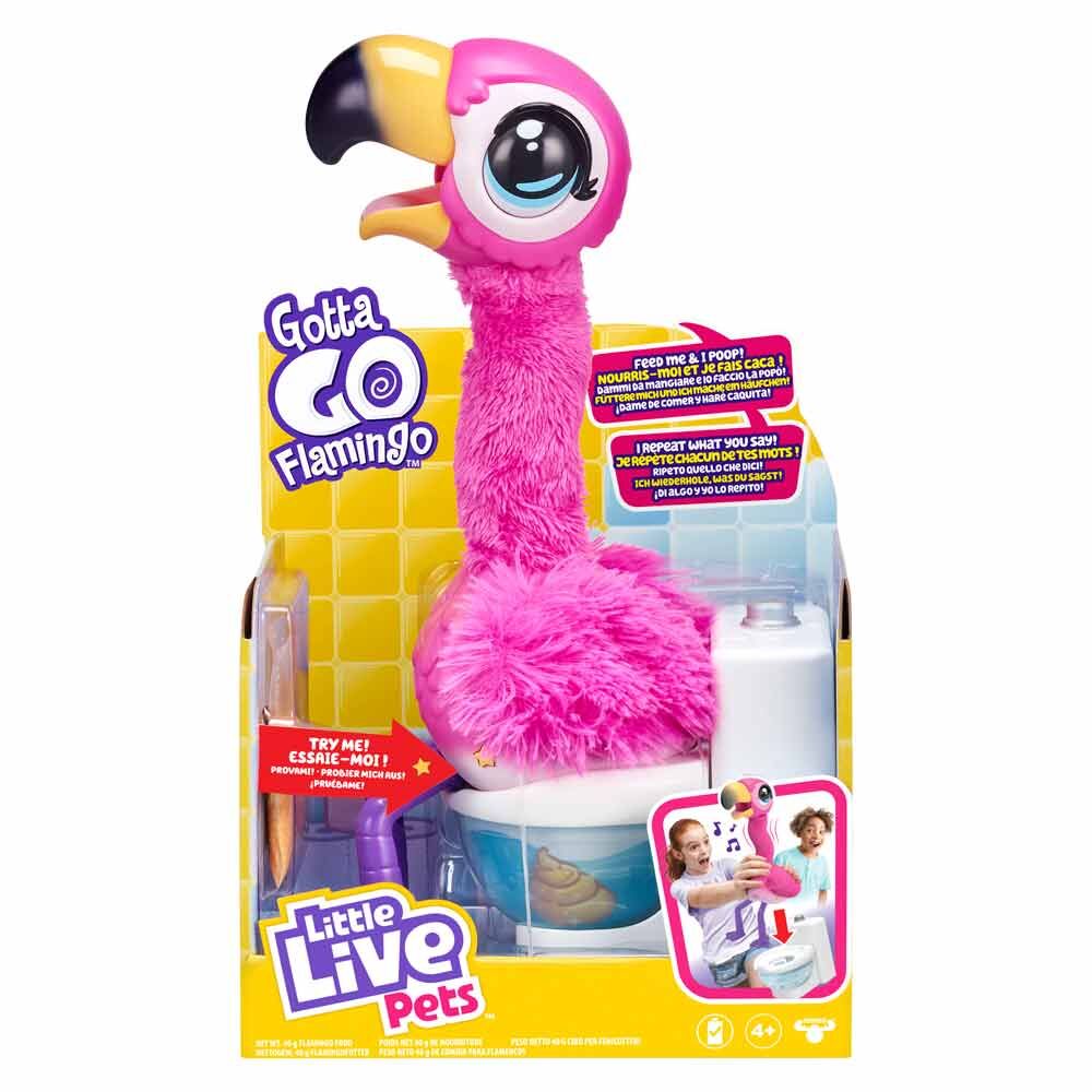 Flamenco interactivo rosa Gotta Go Flamingo de Little Live Pets con su inodoro