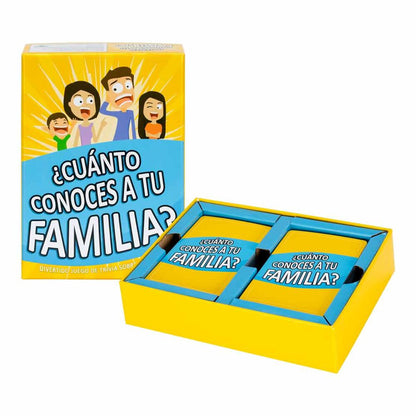 Juego de cartas ¿Cuánto conoces a tu familia? de MOOSE en caja amarilla y azul