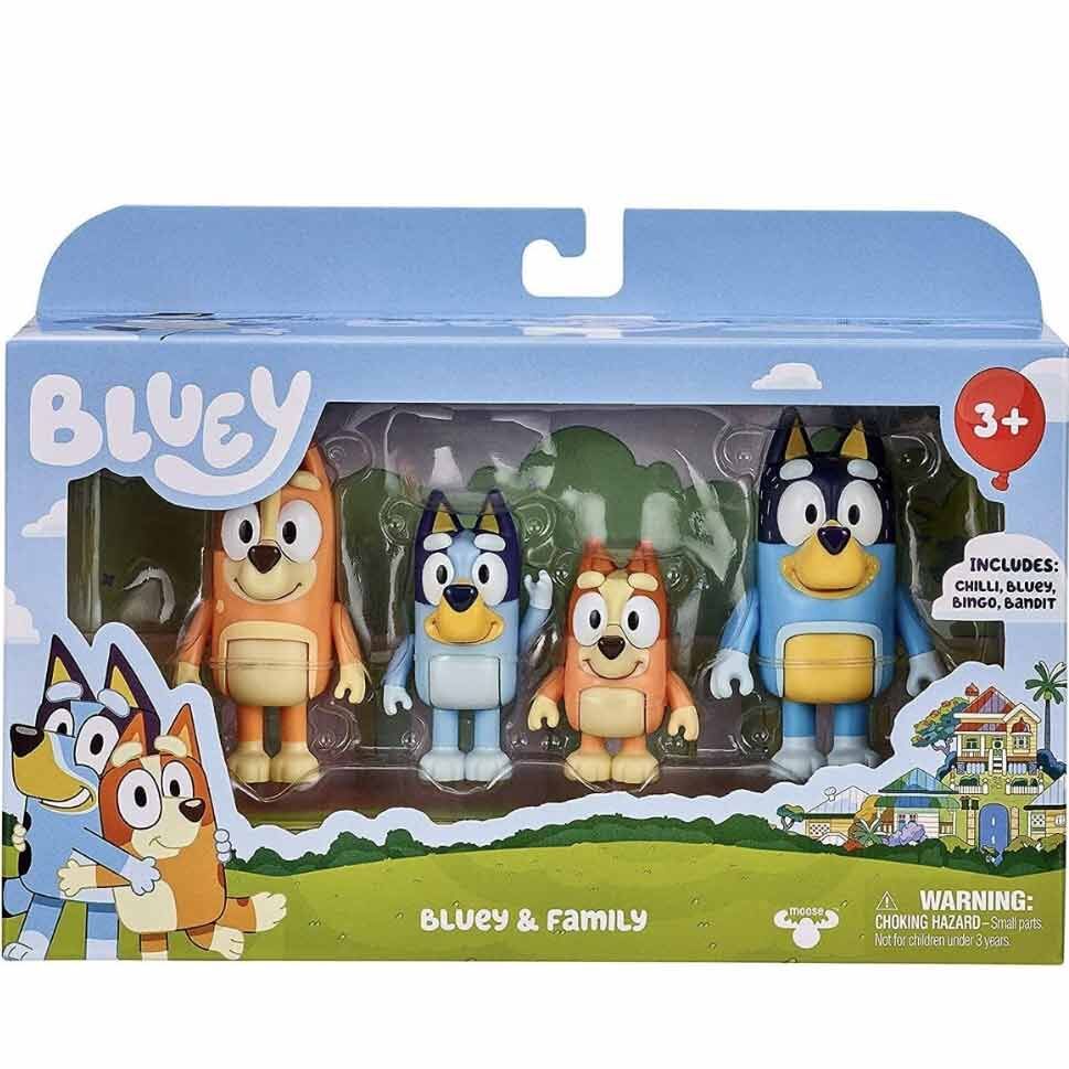 Pack de 4 figuras Bluey, Bingo, Bandit y Chilli