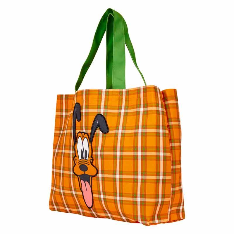 Bolsa shopping LoungeFLY de Pluto Disney con cuadros naranjas y asas verdes - 2