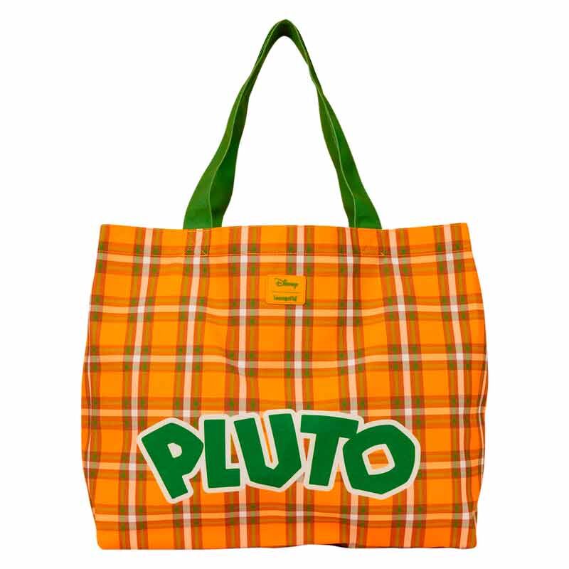 Bolsa shopping LoungeFLY de Pluto Disney con cuadros naranjas y asas verdes - 3