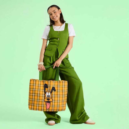 Bolsa shopping LoungeFLY de Pluto Disney con cuadros naranjas y asas verdes - 4