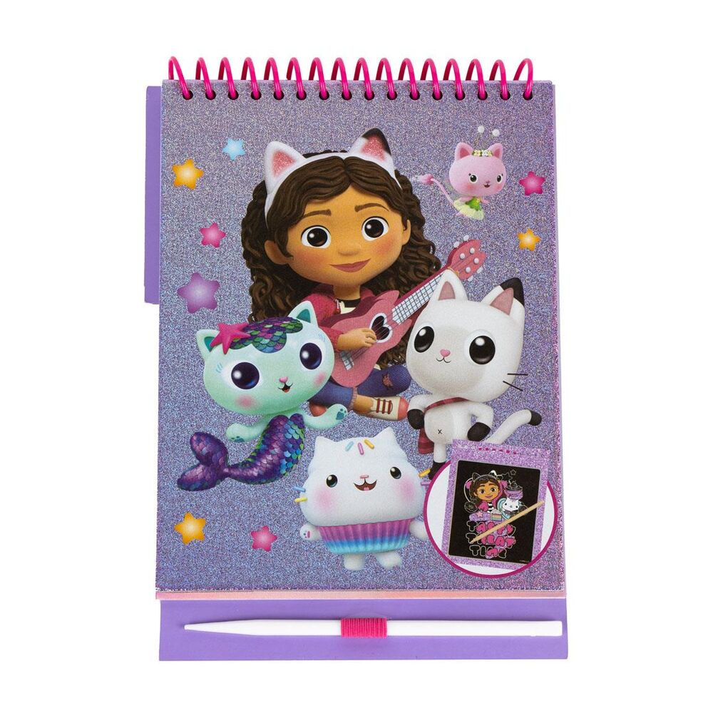 Set de papelería scratch de La Casa de Muñecas de Gabby con bloc y varilla