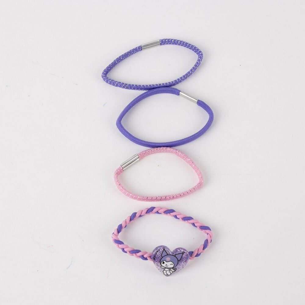 Set de accesorios para el pelo Kuromi con pinzas y coleteros morados - 4