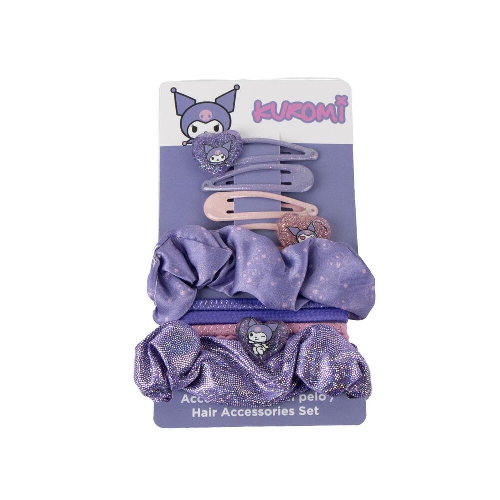 Set de accesorios para el pelo Kuromi con pinzas y coleteros morados - 2