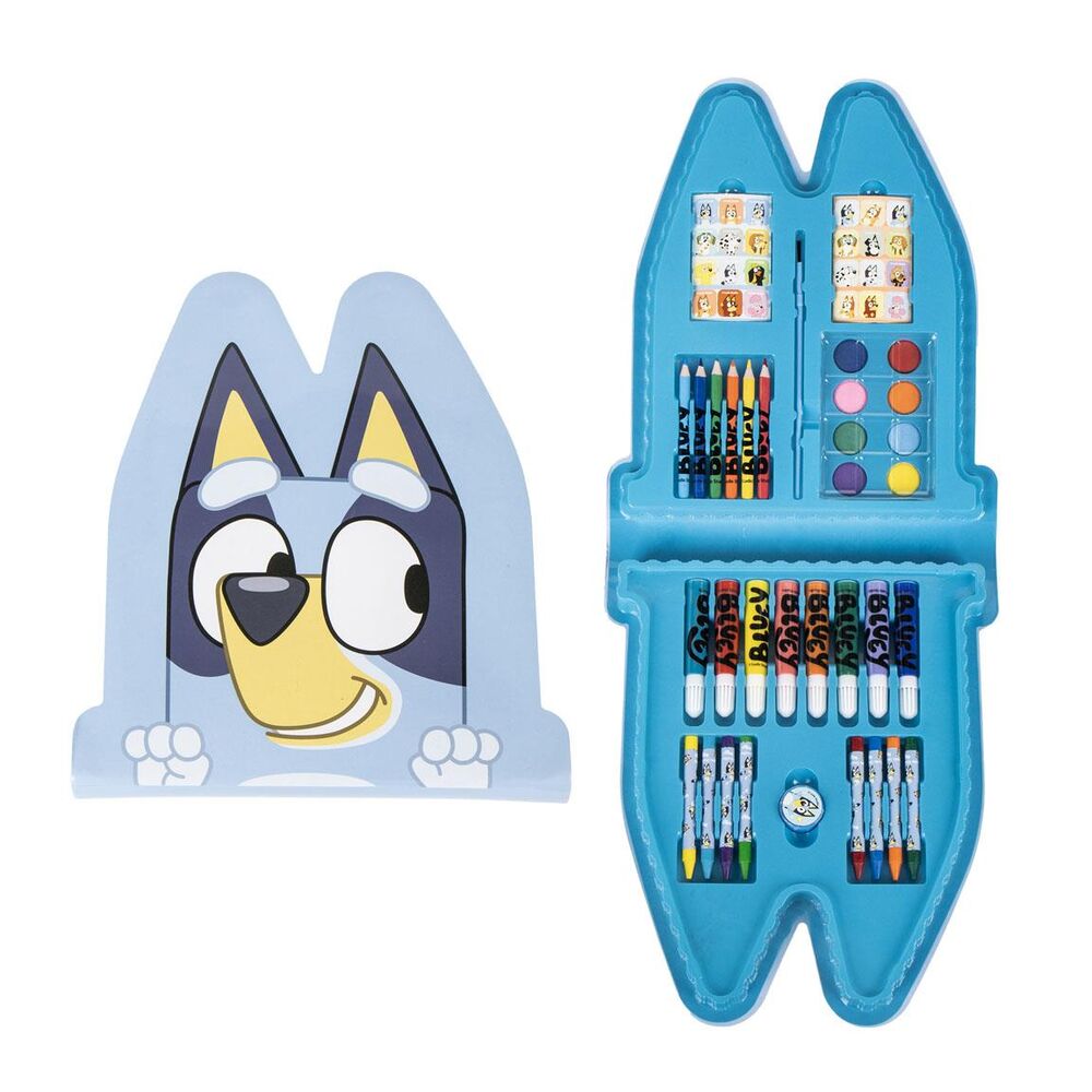 Set de papelería para colorear Bluey CERDÁ en bandeja azul