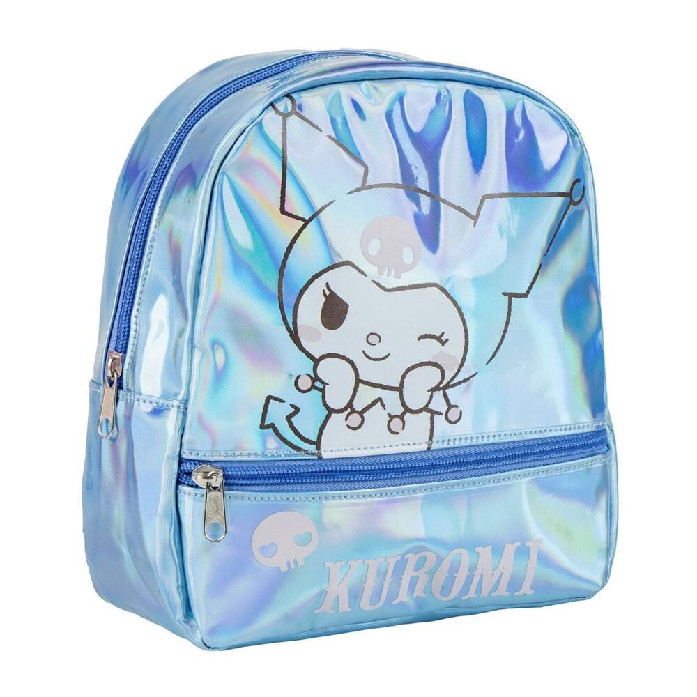 Mochila iridiscente azul de Kuromi con bolsillo frontal