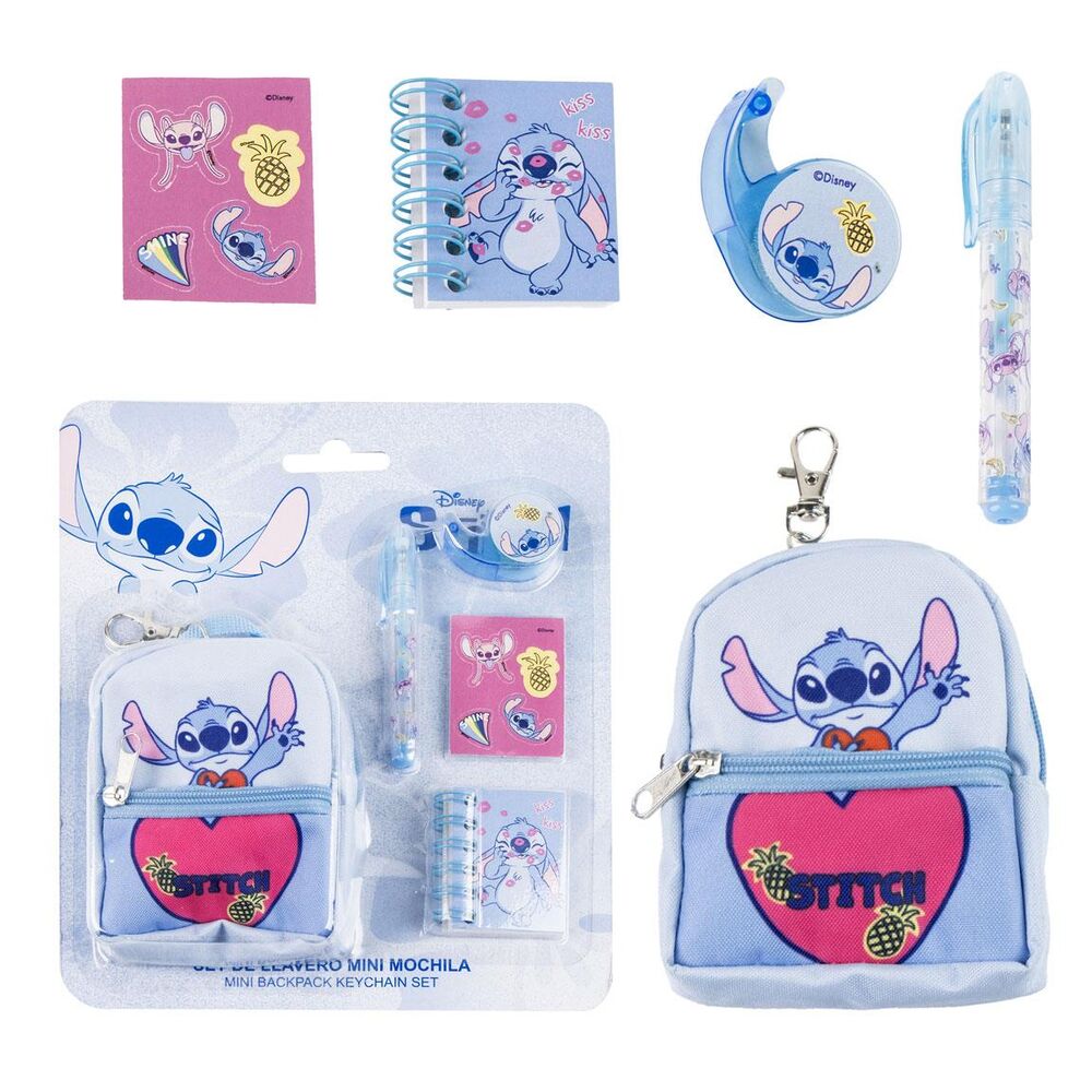 Set de papelería Stitch Disney con mini mochila llavero