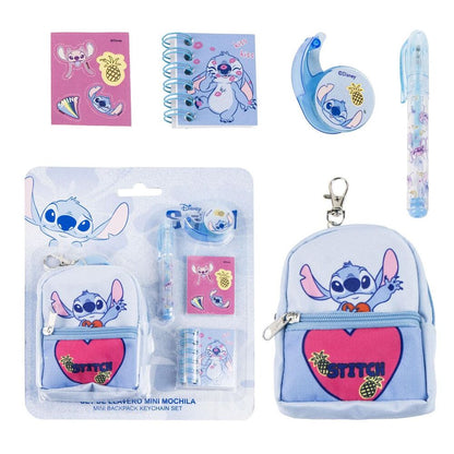 Set de papelería Stitch Disney con mini mochila llavero