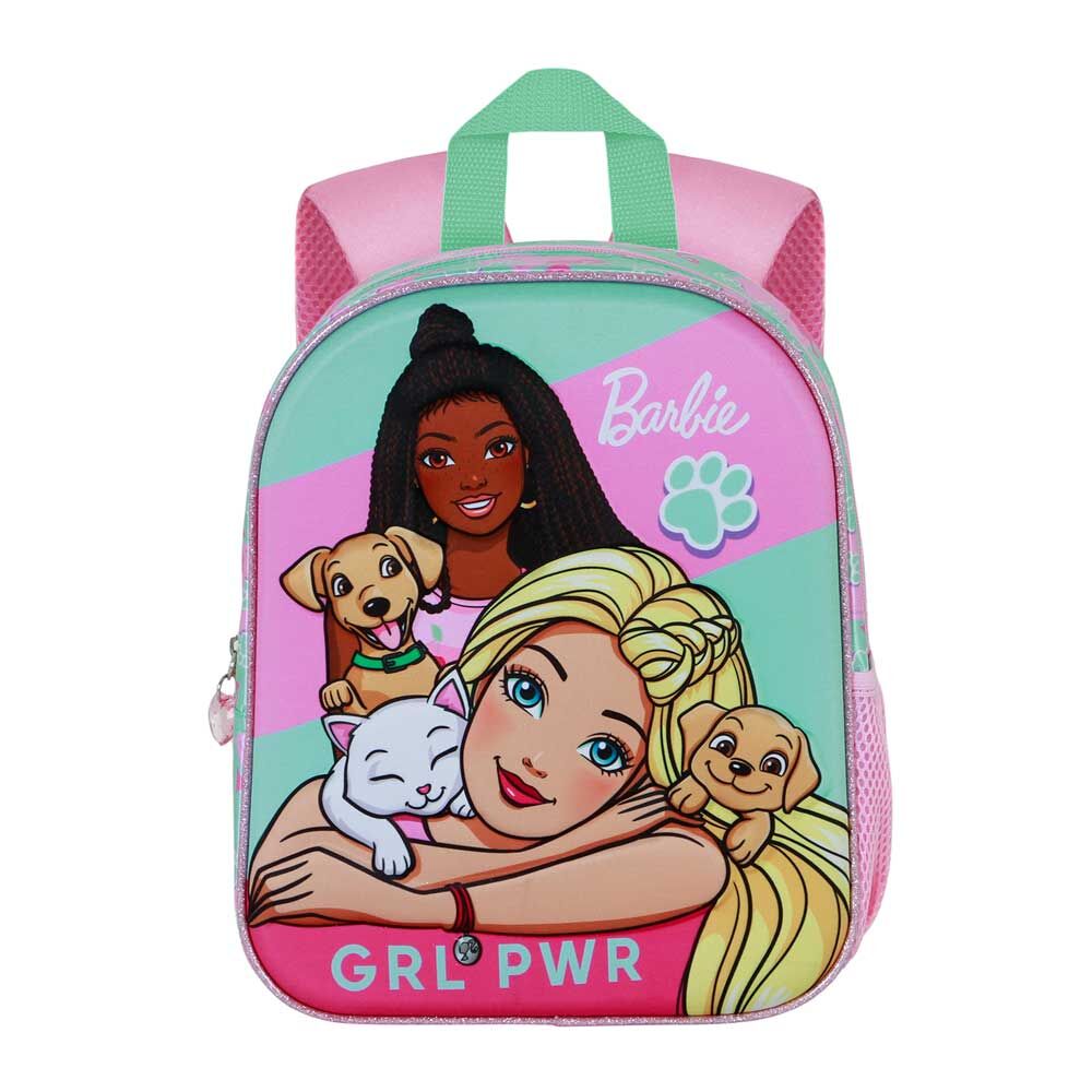 Mochila preescolar 3D Pets Barbie rosa y verde - 3