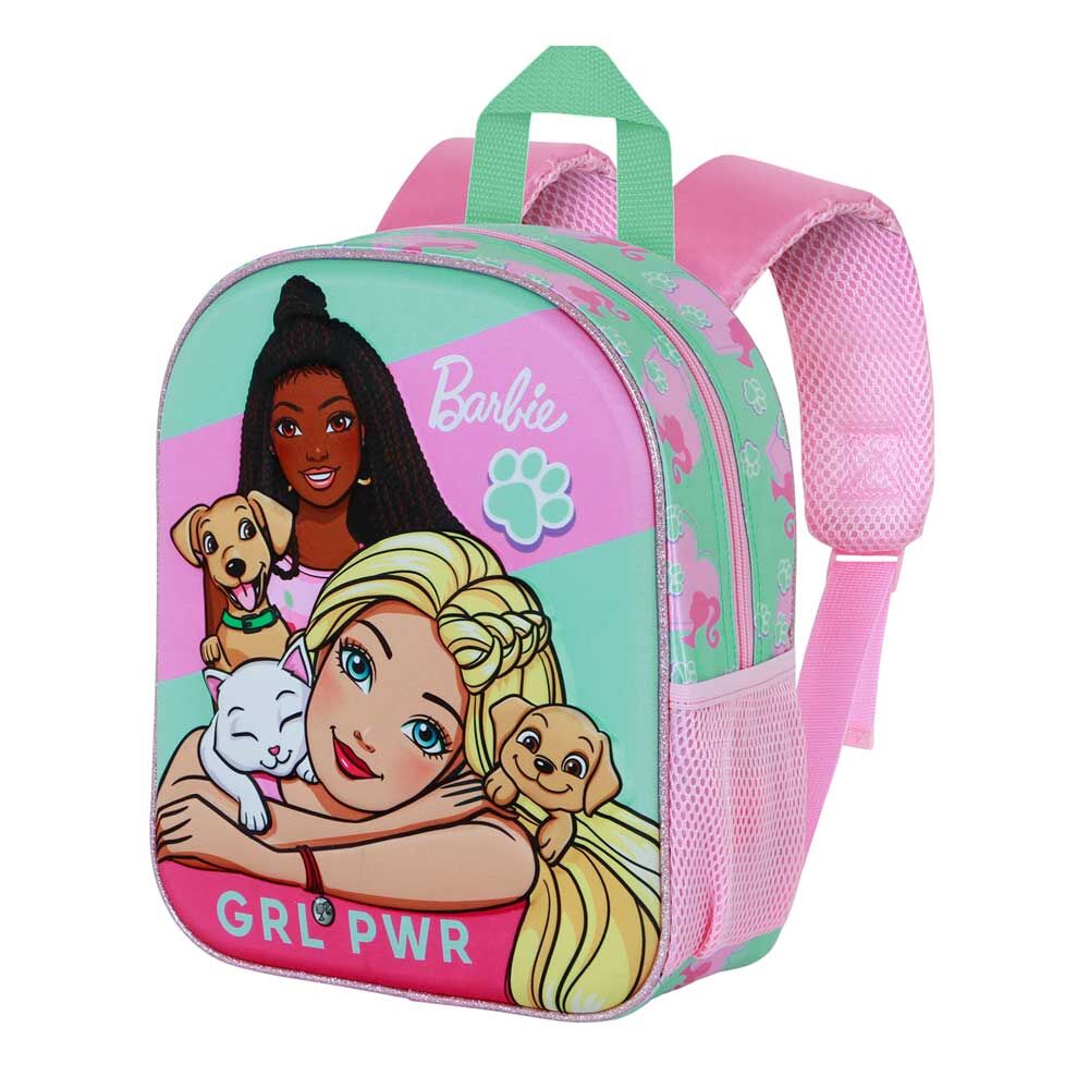 Mochila preescolar 3D Pets Barbie rosa y verde