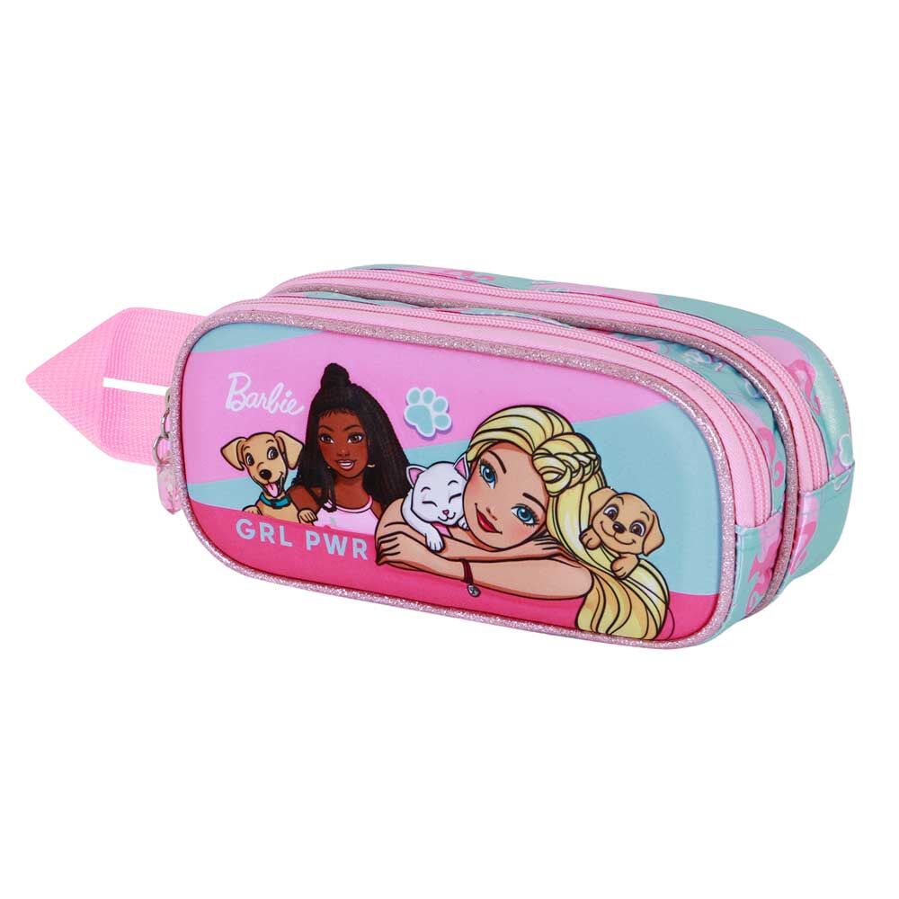 Portatodo doble Barbie Pets rosa y turquesa con relieve y dos cremalleras