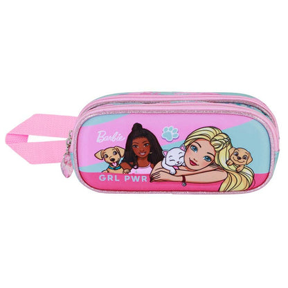 Portatodo doble Barbie Pets rosa y turquesa con relieve y dos cremalleras - 3