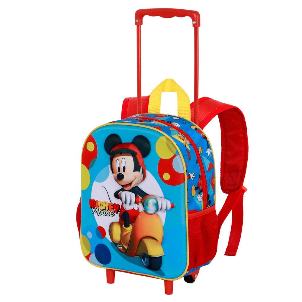 Mochila trolley infantil de Mickey Disney con scooter, dos ruedas y asa telescópica