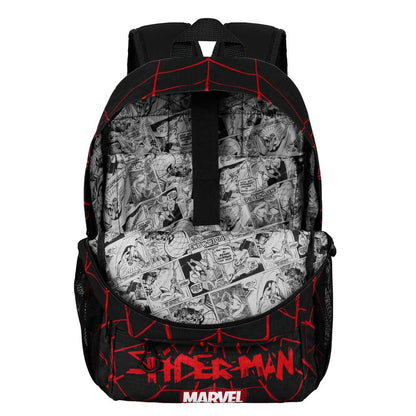 Mochila negra de Spider-Man Marvel con telarañas rojas y bolsillos exteriores - 3