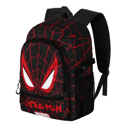 Mochila negra de Spider-Man Marvel con telarañas rojas y bolsillos exteriores