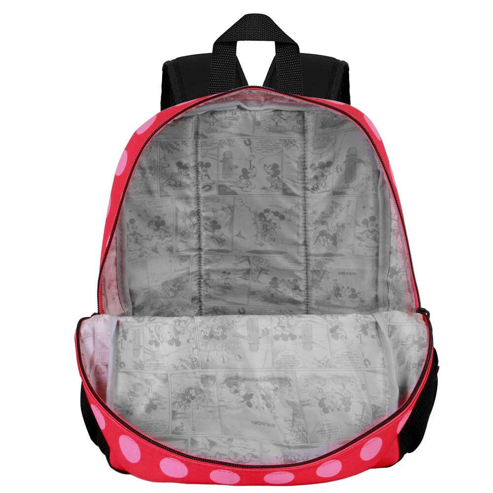 Mochila roja y rosa de Minnie Disney con lunares y bolsillo frontal - 3