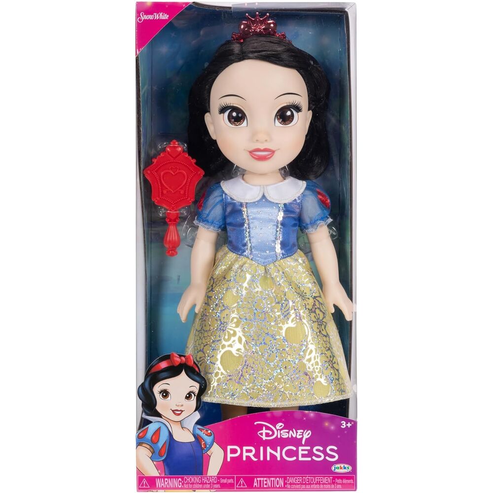 Muñeca Disney de Blancanieves de 38 cm con vestido azul y dorado y accesorio espejo