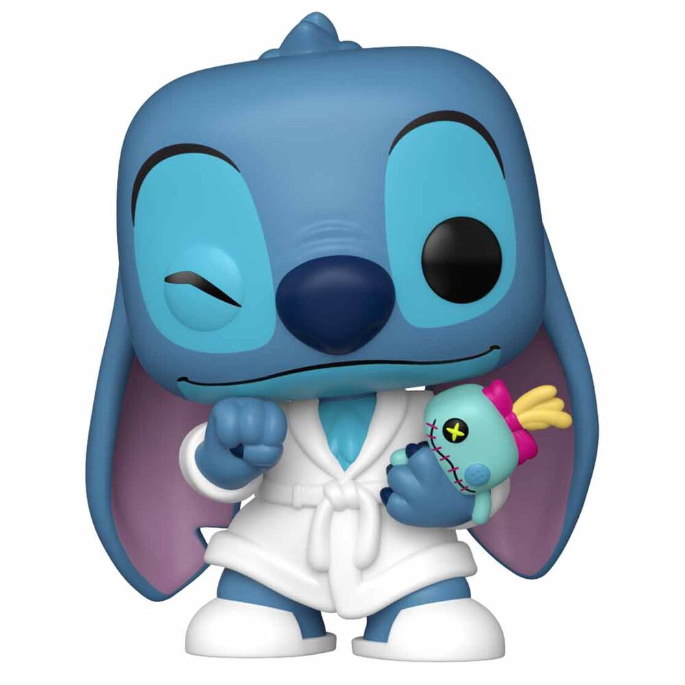 Figura Funko POP de Stitch con bata blanca y un muñeco