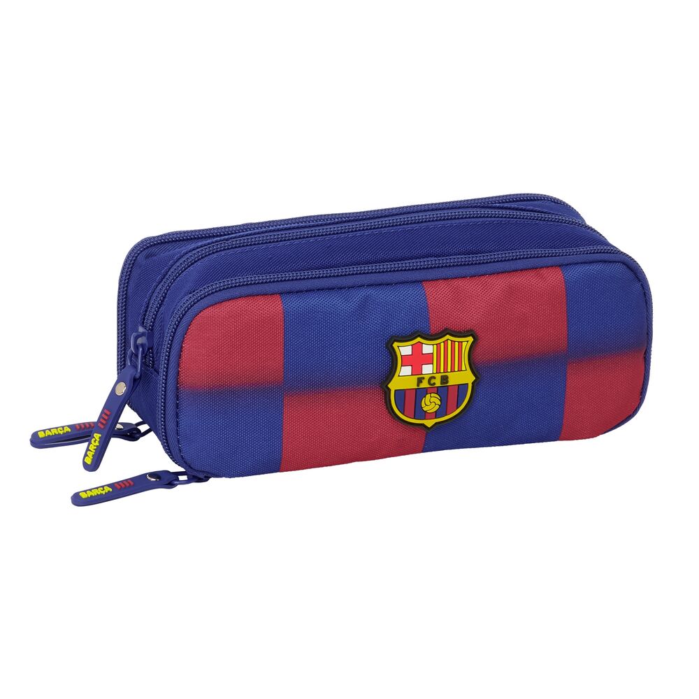 Portatodo triple azul y grana del F.C. Barcelona con tres compartimentos