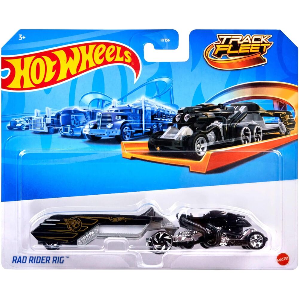 Camión de transporte Hot Wheels amarillo con remolque Fuel & Fire - 3