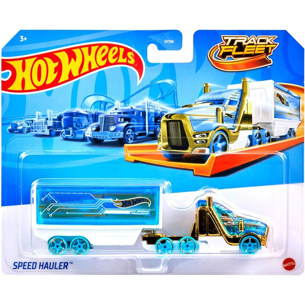Camión de transporte Hot Wheels amarillo con remolque Fuel & Fire - 4