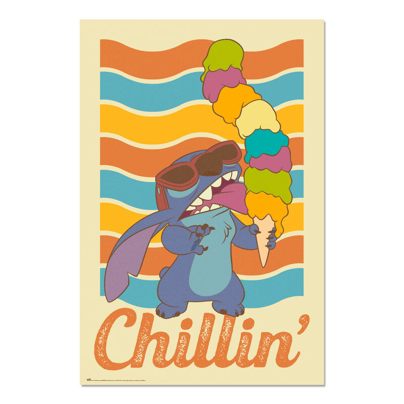 Póster Disney de Stitch con helado y gafas de sol