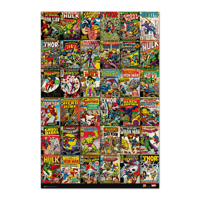Póster Marvel Comics con portadas de superhéroes