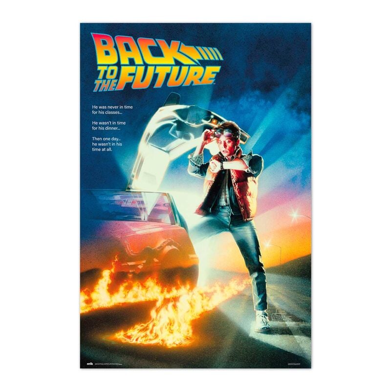 Póster de Regreso al Futuro con Marty McFly y el DeLorean