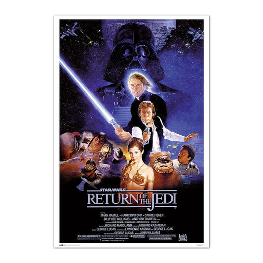 Póster vertical de El Retorno del Jedi con Darth Vader y personajes de Star Wars