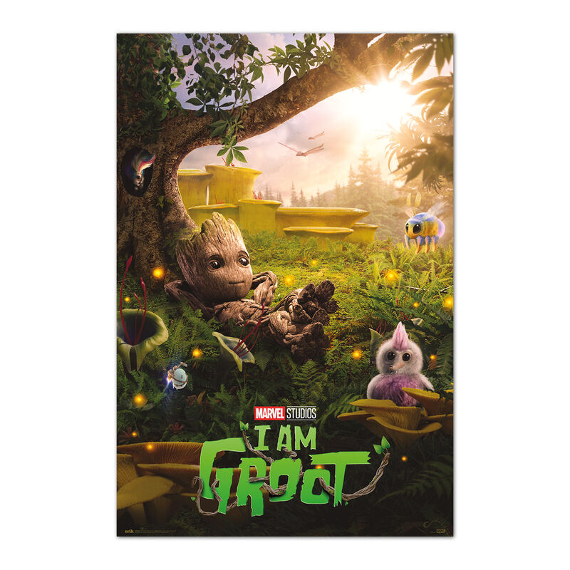 Póster vertical de I Am Groot de Marvel en un bosque