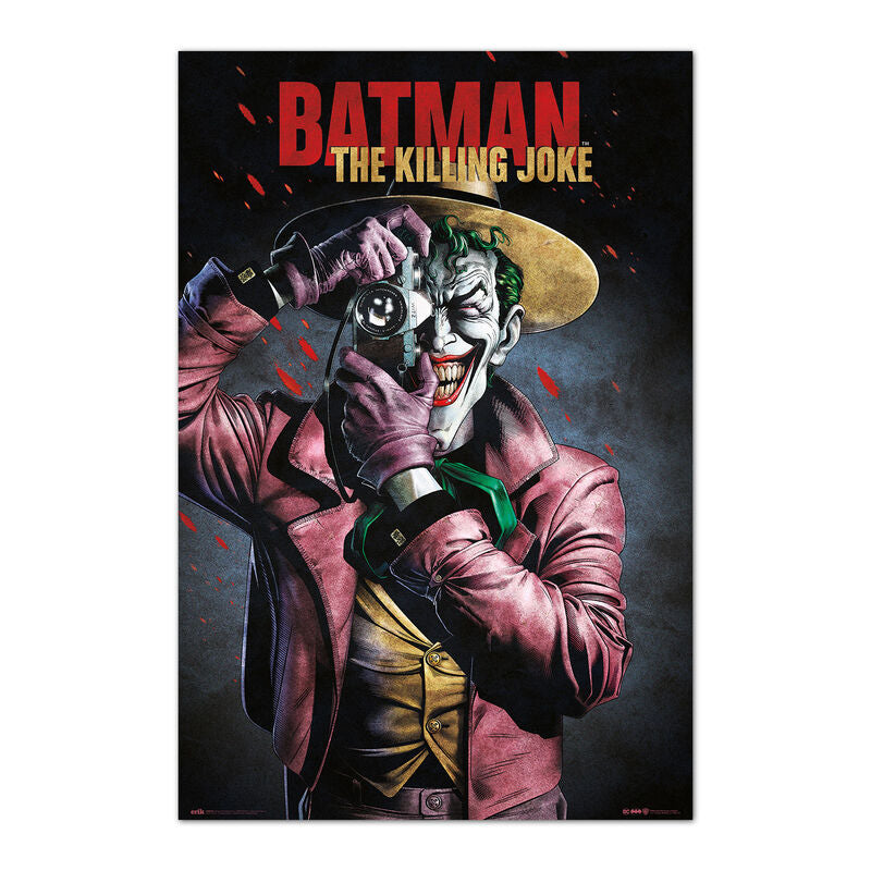 Póster vertical de The Killing Joke con el Joker sosteniendo una cámara
